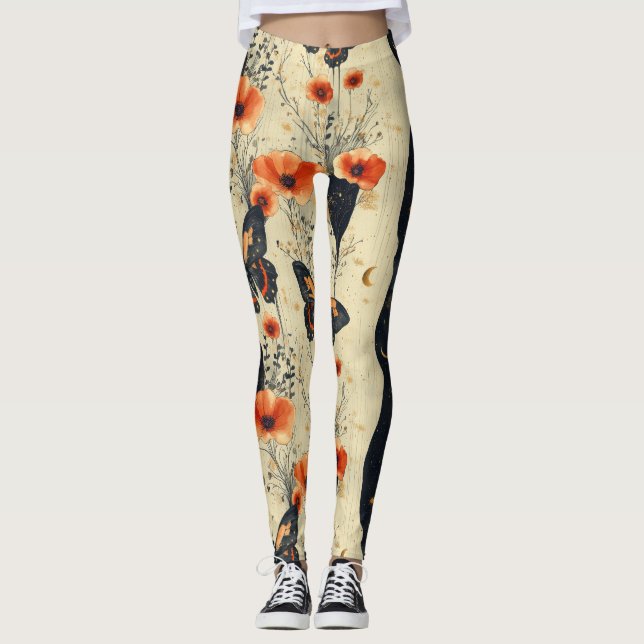 Vintage Fjäril Vildblomma (2) Leggings (Framsida)
