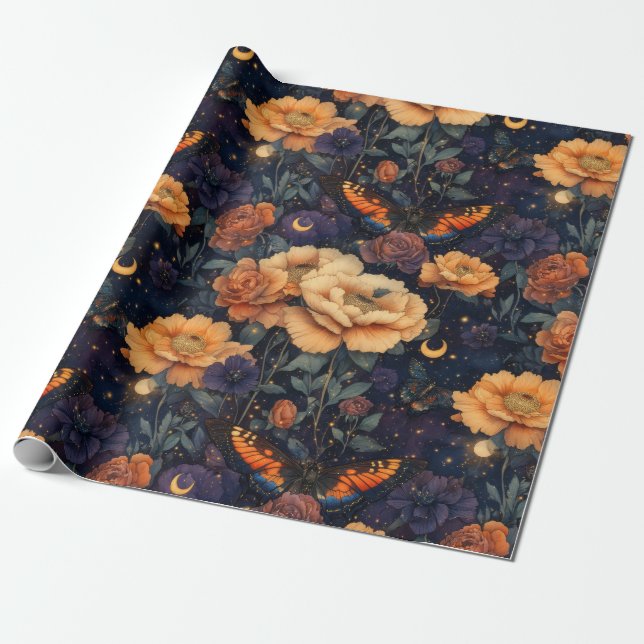 Vintage Fjäril Vildblomma (2) Presentpapper (Utrullad)