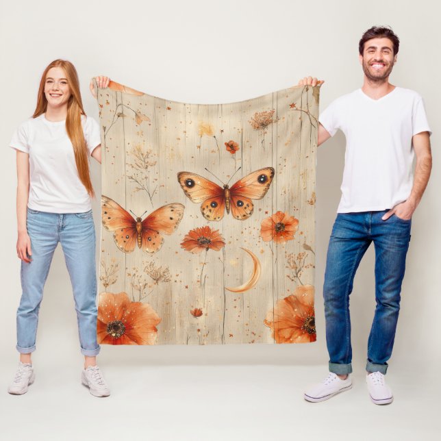 Vintage Fjäril Vildblomma (3) Fleecefilt (På plats)
