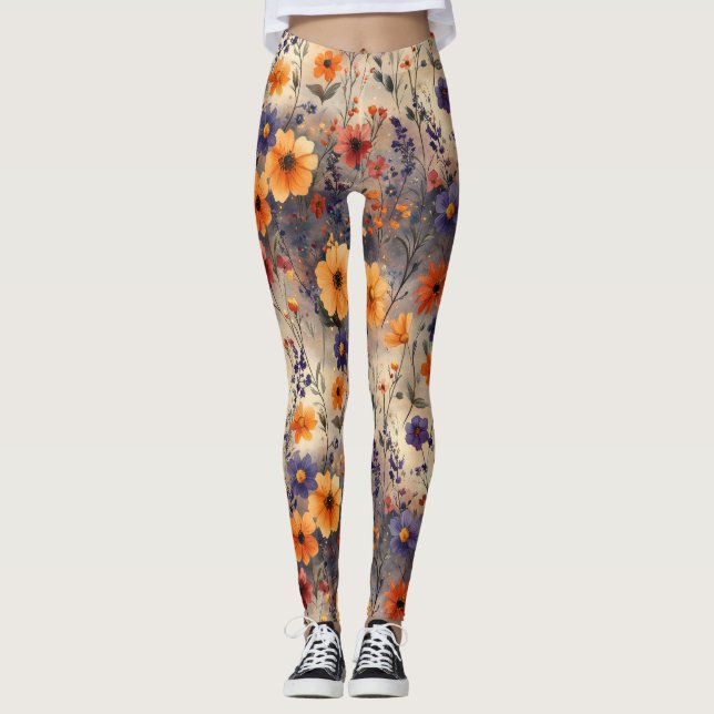 Vintage Fjäril Vildblomma (3) Leggings (Framsida)