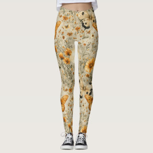 Vintage Fjäril Vildblomma (4) Leggings