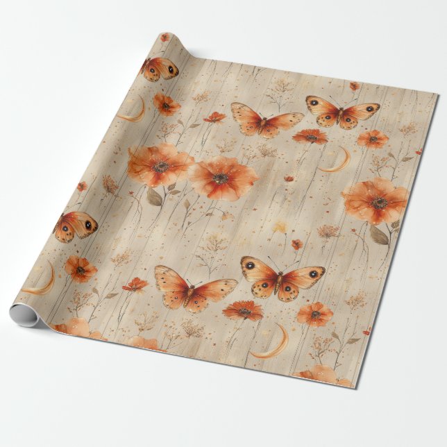 Vintage Fjäril Vildblomma (4) Presentpapper (Utrullad)