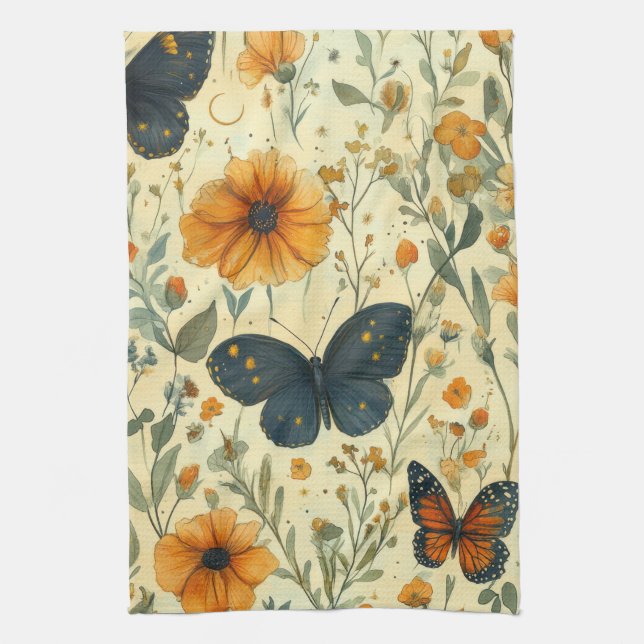 Vintage Fjäril Vildblomma (5) Kökshandduk (Vertikal)