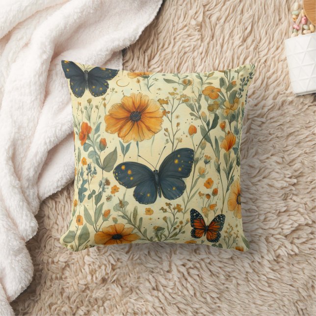 Vintage Fjäril Vildblomma (5) Kudde (Filt)