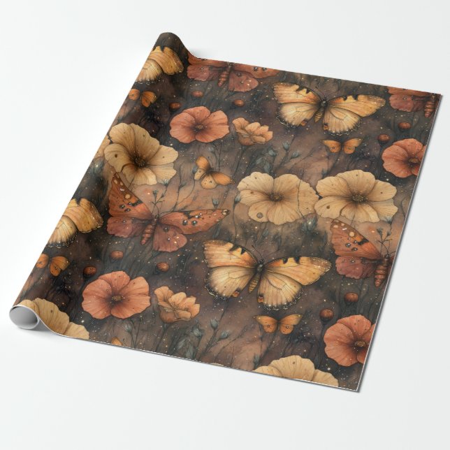 Vintage Fjäril Vildblomma (5) Presentpapper (Utrullad)