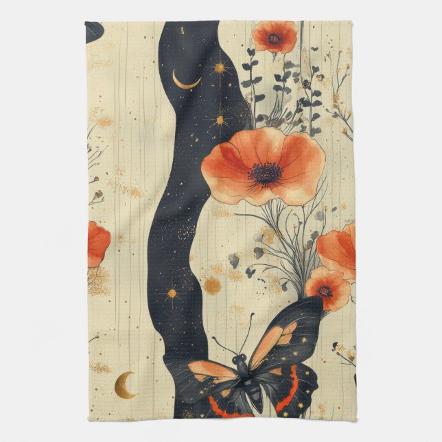 Vintage Fjäril Vildblomma (6) Kökshandduk (Vertikal)