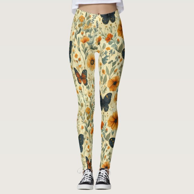 Vintage Fjäril Vildblomma (6) Leggings (Framsida)