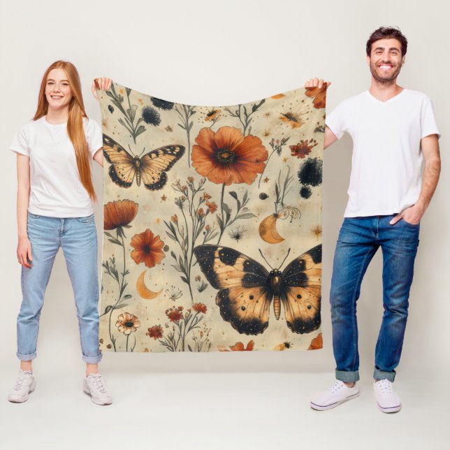 Vintage Fjäril Vildblomma (7) Fleecefilt (På plats)