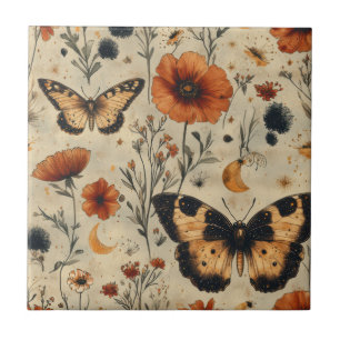 Vintage Fjäril Vildblomma (7) Kakelplatta