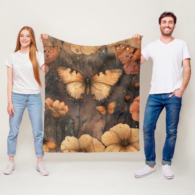 Vintage Fjäril Vildblomma (8) Fleecefilt (På plats)
