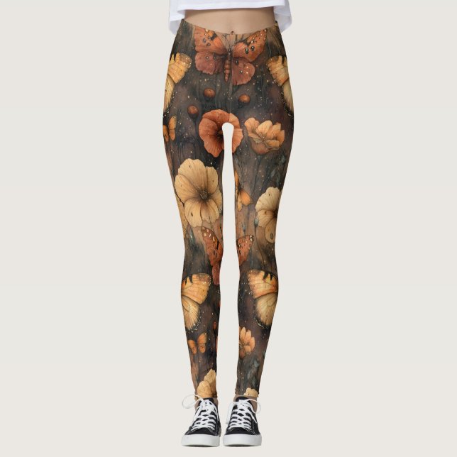 Vintage Fjäril Vildblomma (8) Leggings (Framsida)