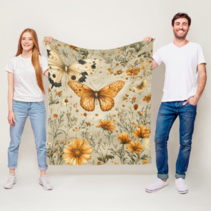 Vintage Fjäril Vildblomma (9) Fleecefilt
