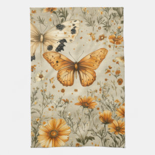 Vintage Fjäril Vildblomma (9) Kökshandduk