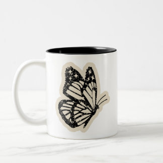 Vintage Fjärilskopp | Svart Botanisk Insekt Kaffe Två-Tonad Mugg