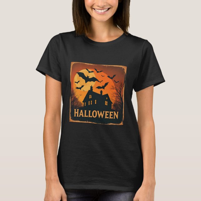 Vintage Fladdermus Halloween Poster 🦇 🧡 T Shirt (Framsida)