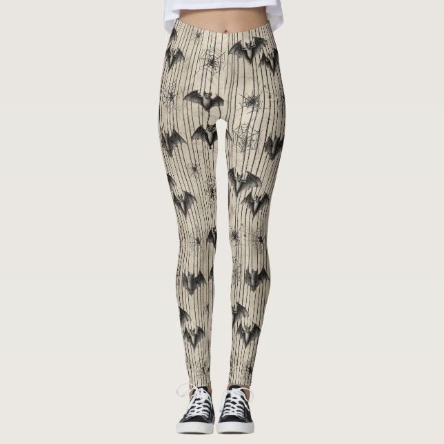 Vintage Fladdermus och Spindelnät på utsatt stripe Leggings (Framsida)