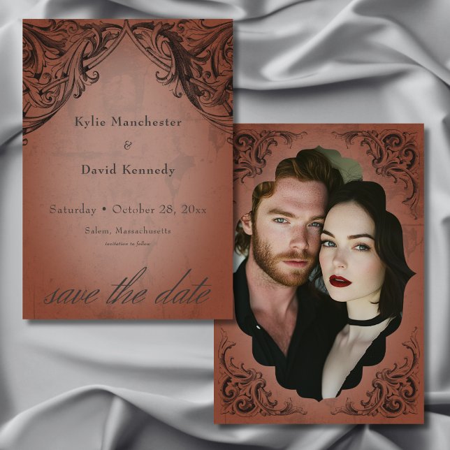 Vintage Fladdermus till dödsfallet Rust Bröllop Spara Datumet (Vintage Bat Until Death Rust Wedding Save The Date)