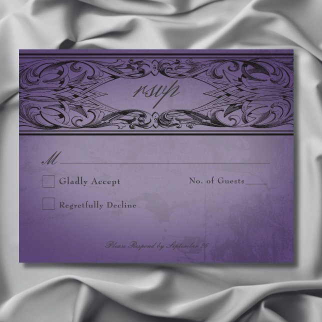 Vintage Fladdermus till Lila Bröllop OSA Kort (Vintage Bat Until Death Purple Wedding RSVP Card)