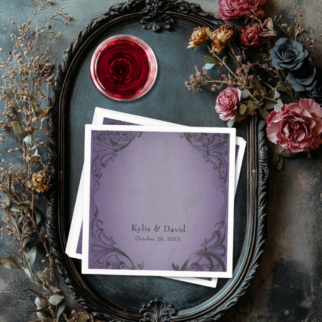 Vintage Fladdermus till Lila Bröllop Pappersservett (Vintage Bat Until Death Purple Wedding Napkin)