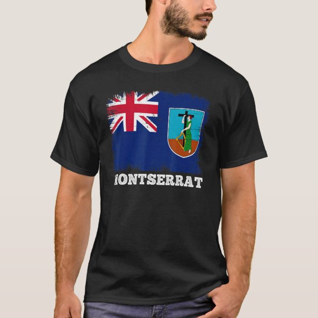 Vintage Flagga Montserrat Retro Flagga Montserrati T Shirt (Framsida)