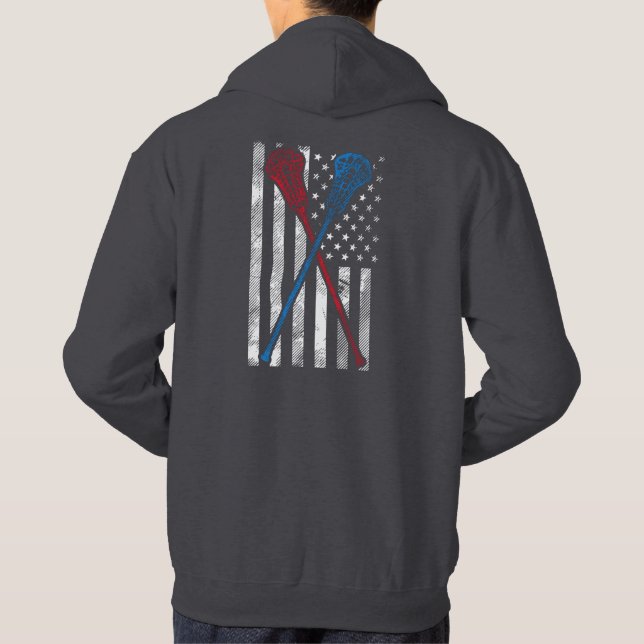 Vintage Flagga- och Lacrosse-Fladdermöss Hoodie (Baksida)