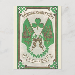 Vintage Flaggor Erin Go Bragh St patricks day Post Vykort