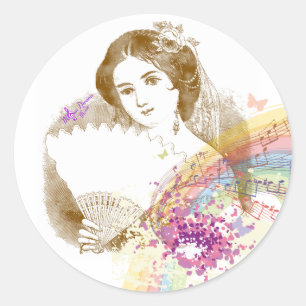 Vintage Fläkt Dam Classic Round Stickers Runt Klistermärke