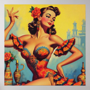 Vintage Flamenco-stift upp Poster