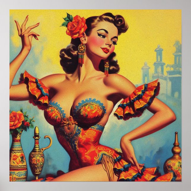 Vintage Flamenco-stift upp Poster (Framsidan)