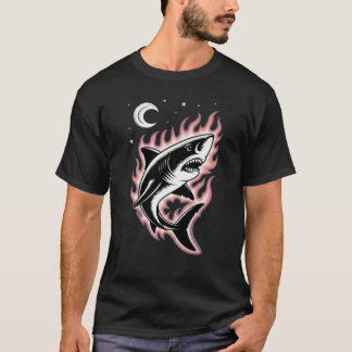 Vintage Flamingo Haj Tattoo Konst Retro Celestial T Shirt