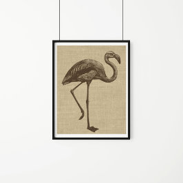 Vintage Flamingo Illustration på Burlap Poster