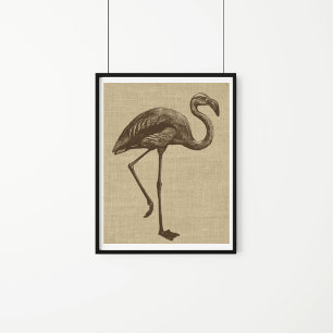 Vintage Flamingo Illustration på Burlap Poster