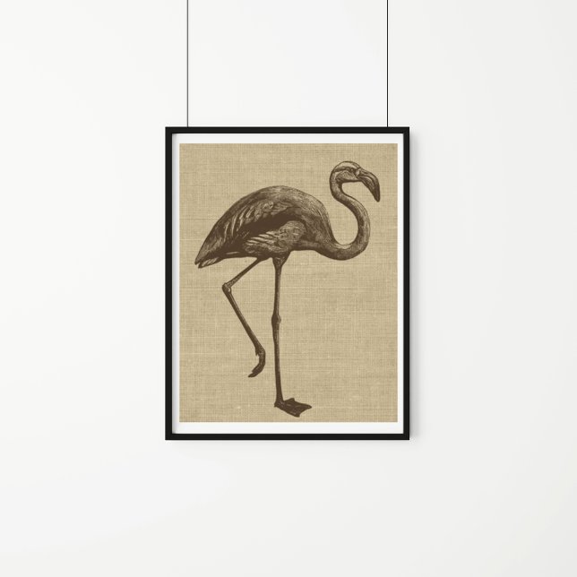 Vintage Flamingo Illustration på Burlap Poster (Skapare uppladdad)