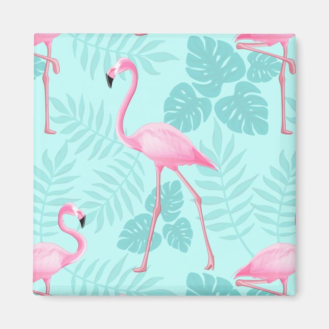 Vintage Flamingo Ljusblå Magnet (Framsidan)