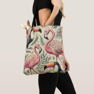 Vintage Flamingo och Toucan Sömlös Tygkasse