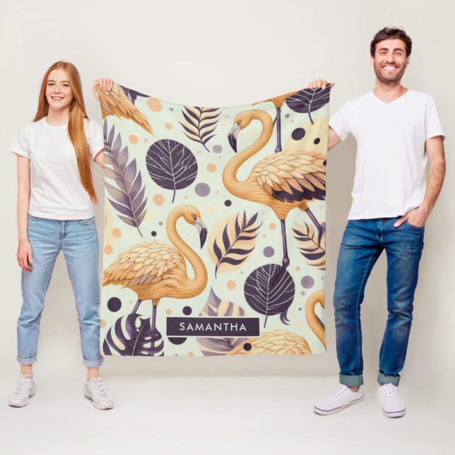 Vintage Flamingo Sömlös Fleecefilt (På plats)