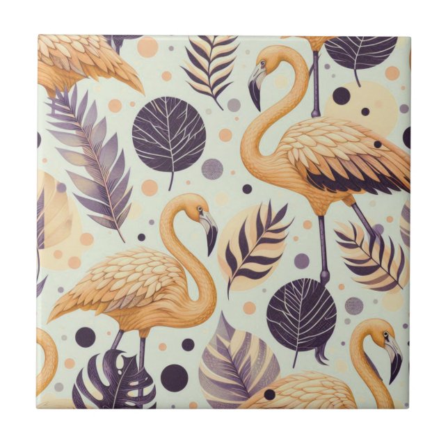 Vintage Flamingo Sömlös Kakelplatta (Framsidan)