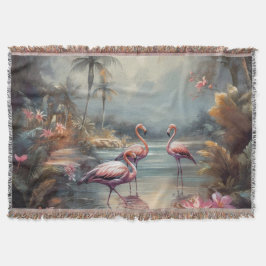 Vintage Flamingo Tropisk Lagun Florida Konst Filt