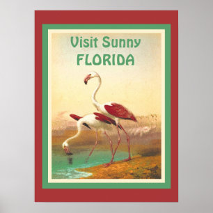 Vintage Flamingos Besök Florida-turismresa Poster