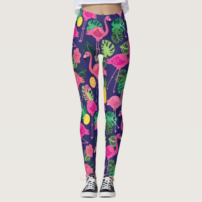 Vintage flamingos, sommaren inslag mönster leggings (Framsida)