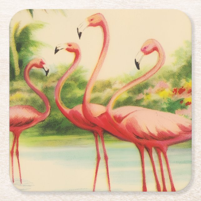 Vintage Flamingos Underlägg Papper Kvadrat (Framsidan)