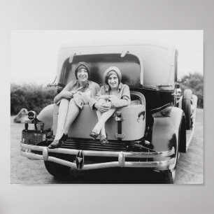 Vintage Flapper Era Women Antique Car Rumble Seet Poster
