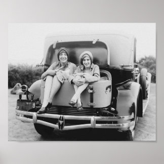 Vintage Flapper Era Women Antique Car Rumble Seet Poster