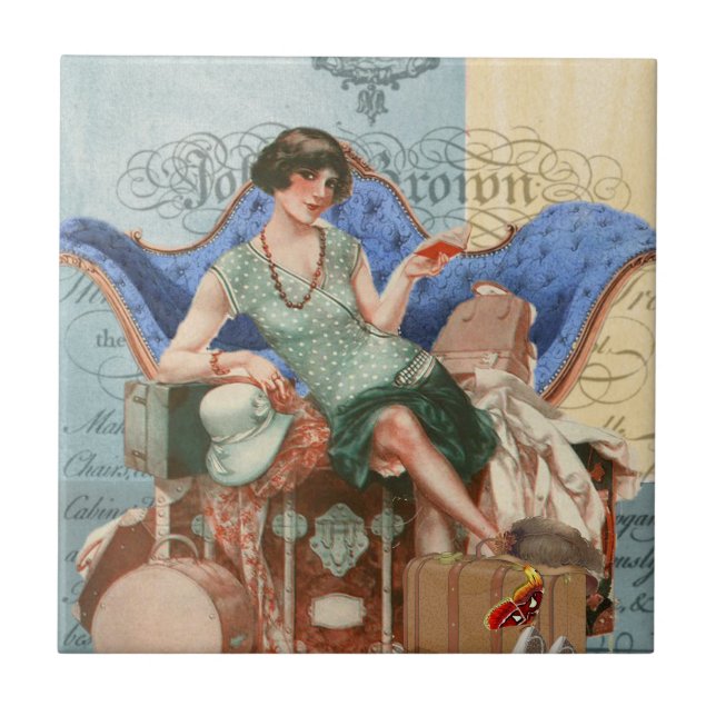 Vintage Flapper Girl i Paris Kakelplatta (Framsidan)