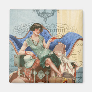 Vintage Flapper Girl på 1920-talet i Paris Magnet