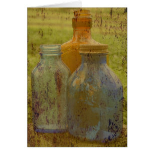 Vintage Flaskor med Lila Grunge Struktur Hälsningskort