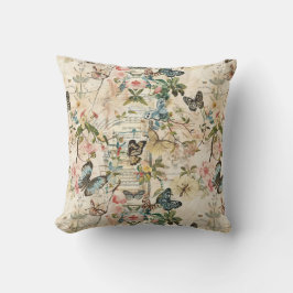 Vintage Flera Fjärilar och Blommor Kudde