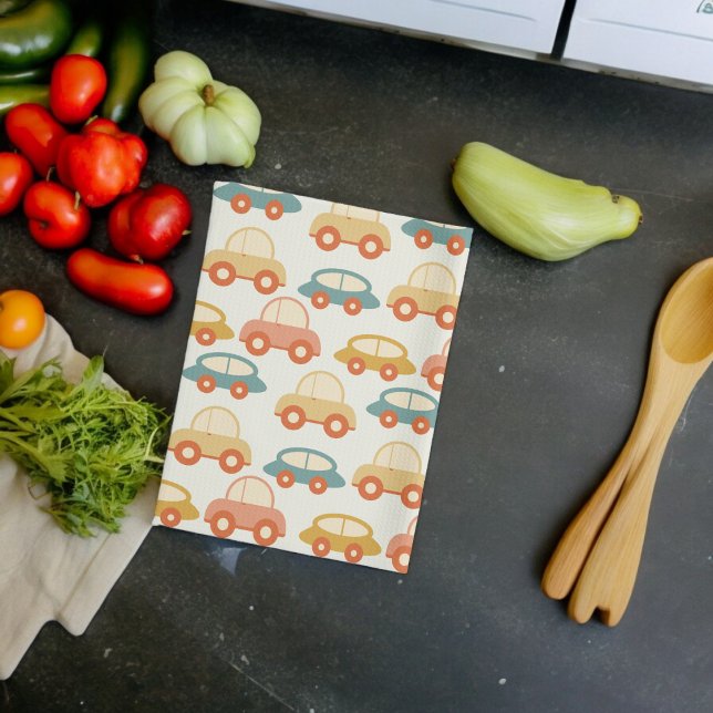 Vintage flerfärgade bilar Mönster   Kökshandduk (Kitchen Towel)