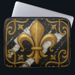 Vintage Fleur-de-Lis and Pearl Gold Tile  Laptop Fodral<br><div class="desc">Vintage Fleur-de-Lis and Pearl Gold Tile on a Black Background

Art Nouveau Deco , fleur-de-lis,  vintage,   design,  retro vintage decor,  kitchen , contrasting tiles,  luxurious and elegant trend,  soft and bold colors, </div>