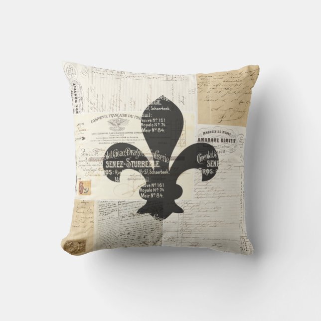 Vintage Fleur de Lis Fransk Ephemera kudder Kudde (Framsida)